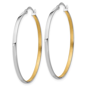1/2pr 14k & Rhodium Polished & Brushed 2mm Hoop Earrings — alternate view