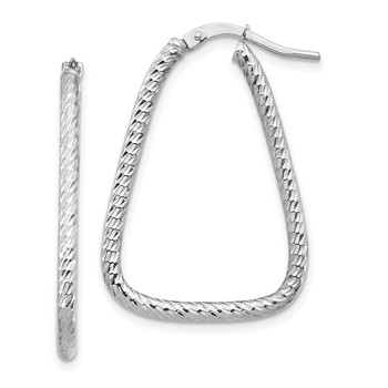 1/2pr 14k White Gold Polished & Diamond-cut Twisted Triangle Hoop Earrings