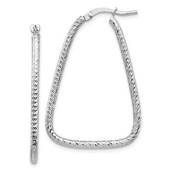 1/2pr 14k White Gold Polished & Diamond-cut Twisted Triangle Hoop Earrings