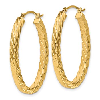 1/2pr 14k Polished & Twisted 3mm Square Tube Oval Hoop Earrings — alternate view