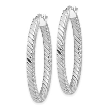 14k White Gold Polished & Twisted 3mm Square Tube Oval Hoop Earrings — alternate view