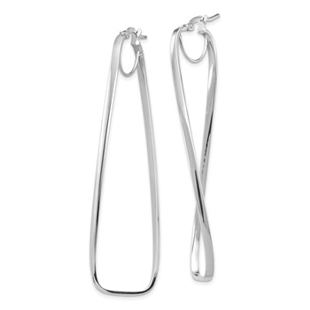 1/2pr 14k White Gold Polished Wavy Rectangle Hoop Earrings — alternate view