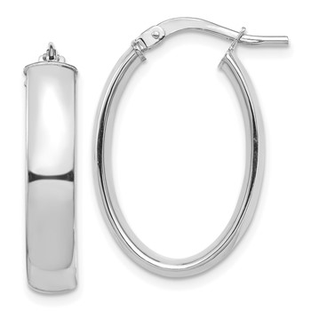 1/2pr 14k White Gold High Polished 5mm Oval Hoop Earrings