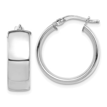 1/2pr 14k White Gold High Polished 7mm Hoop Earrings