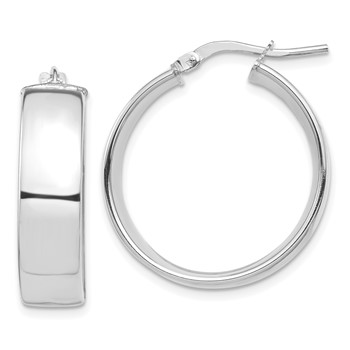 1/2pr 14k White Gold High Polished 7mm Hoop Earrings