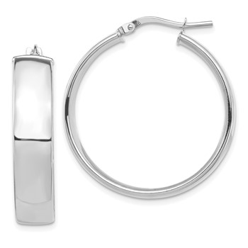 1/2pr 14k White Gold High Polished 7mm Hoop Earrings