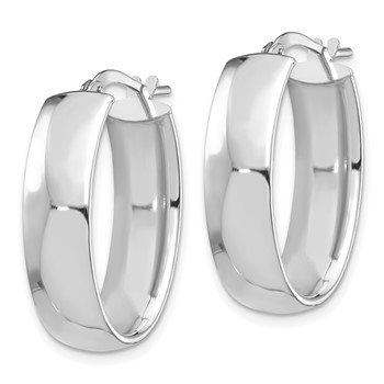 14k White Gold High Polished 7mm Oval Hoop Earrings — alternate view