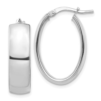 14k White Gold High Polished 7mm Oval Hoop Earrings