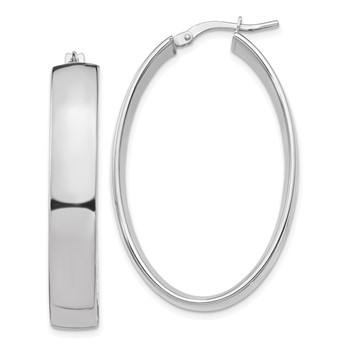 1/2pr 14k White Gold High Polished 7mm Oval Hoop Earrings