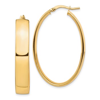 1/2pr 14k High Polished 7mm Oval Hoop Earrings