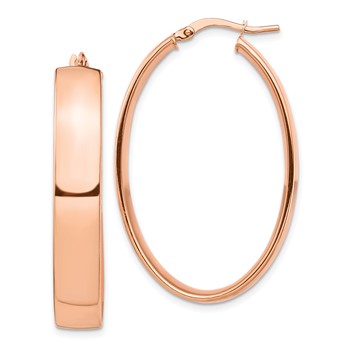 1/2pr 14k Rose Gold High Polished 7mm Oval Hoop Earrings