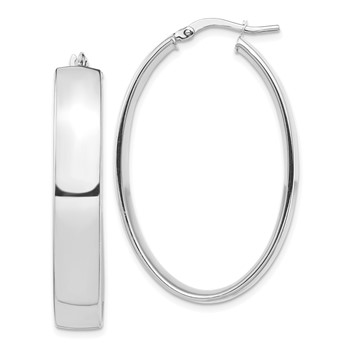 1/2pr 14k White Gold High Polished 7mm Oval Hoop Earrings