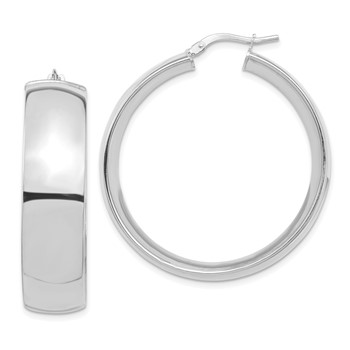 1/2pr 14k White Gold High Polished 10mm Hoop Earrings