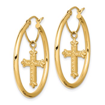 14k with D/C Cross Dangle Hoop Earrings — alternate view