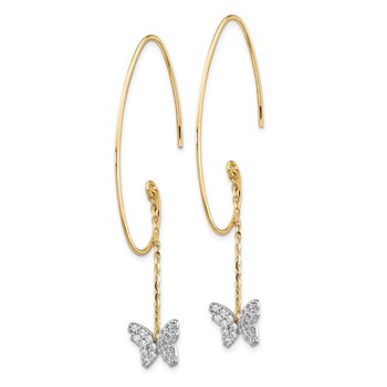 14K Two-tone CZ Butterfly Dangle Earrings — alternate view