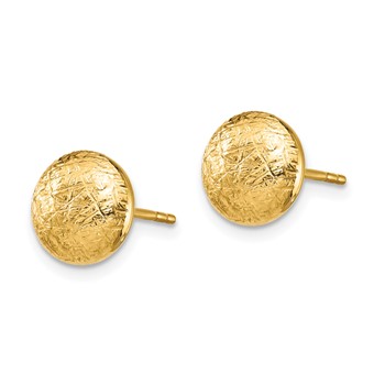 14K 8mm Scratch-Finish Hollow Round Button Post Earrings — alternate view