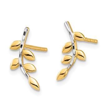 14K and White Rhodium Leaves Post Earrings — alternate view