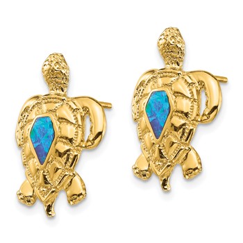 14K Lab Created Opal Turtle Post Earrings — alternate view