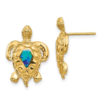 14K Lab Created Opal Turtle Post Earrings