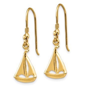 14K Sailboat Dangle French Hook Earrings — alternate view