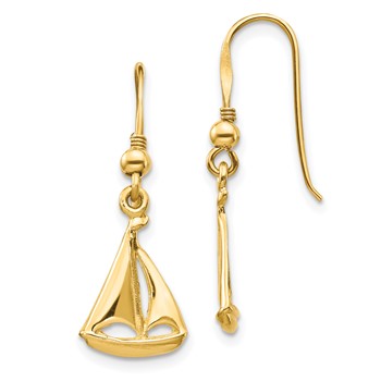 14K Sailboat Dangle French Hook Earrings