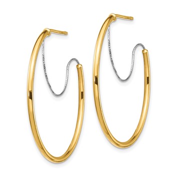 14K Two-Tone Large 2x30mm D/C Wire Polished Hoop Earrings — alternate view
