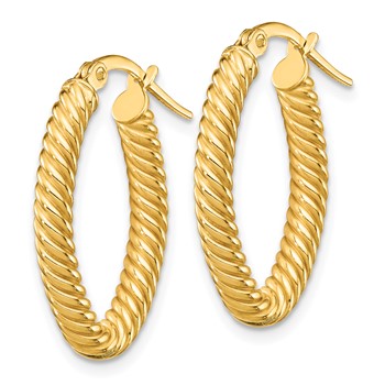 14K Small 3mm Textured Oval Hoop Earrings — alternate view