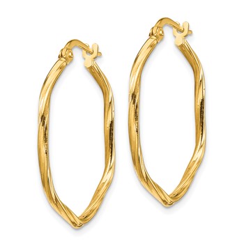 14K 2x27mm Textured Twist Hexagon Hoop Earrings — alternate view