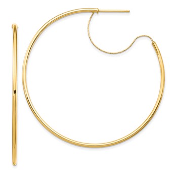 1/2pr 14k 1.5x50mm Polished with D/C wire Hoop Earrings