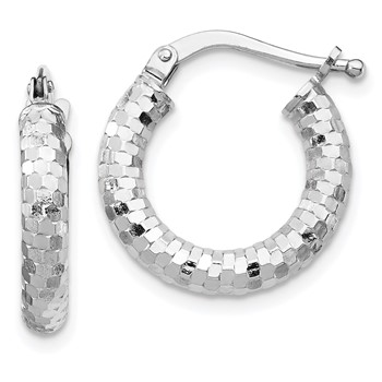 1/2pr 14k White Gold 3x10mm D/C Hoop Earrings