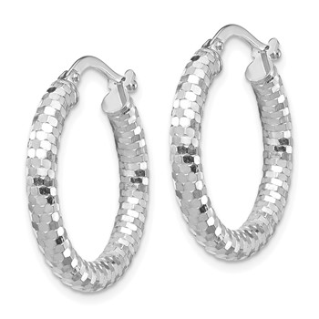 1/2pr 14k White Gold 3x15mm D/C Hoop Earrings — alternate view