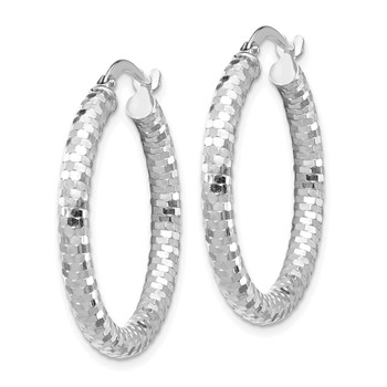 1/2pr 14k White Gold 3x20mm D/C Hoop Earrings — alternate view