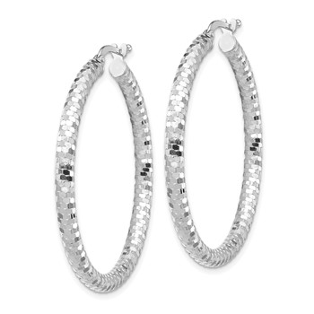 1/2pr 14k White Gold 3x30mm D/C Hoop Earrings — alternate view