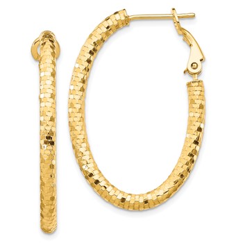1/2pr 14k 3mm D/C Oval Hoop Earrings