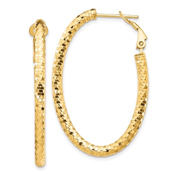 1/2pr 14k 3mm D/C Oval Hoop Earrings