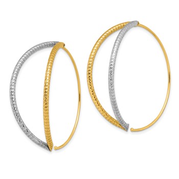 14K and White Rhodium Large Diamond-Cut Oval Dangle Threader Earrings — alternate view