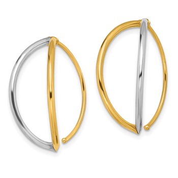 14K and White Rhodium Oval Dangle Threader Earrings — alternate view