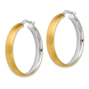 14K with White Rhodium Large 5mm Polished & Satin Hoop Earrings — alternate view