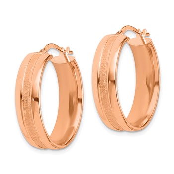 14K Rose Gold 25mm Satin and Polished Hoop Earrings — alternate view