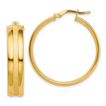 14K 30mm Satin and Polished Hoop Earrings