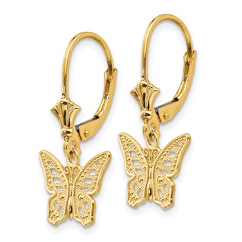14K Cut-out Butterfly Dangle Leverback Earrings — alternate view