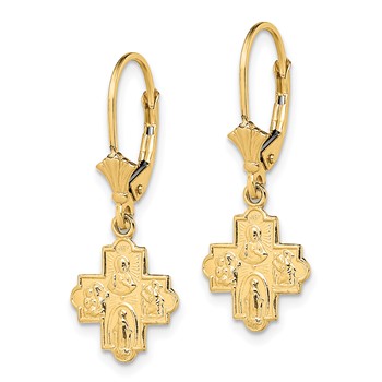 14K Small 4-Way Medal Cross Dangle Leverback Earrings — alternate view