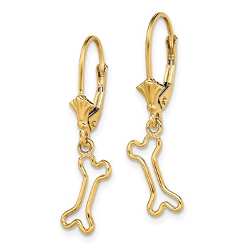 14K Mini Dog Bone Leverback Earrings — alternate view