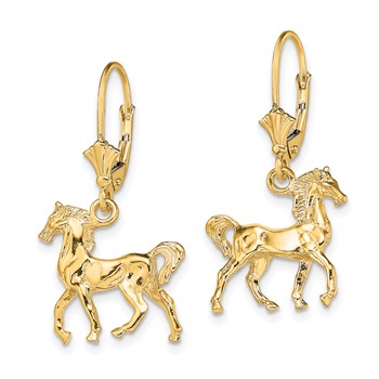 14K 3-D Polished Leverback Horse Earrings — alternate view