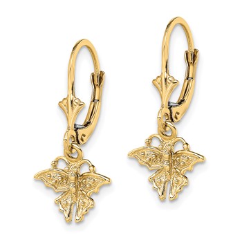 14K Butterfly Dangle Leverback Earrings — alternate view