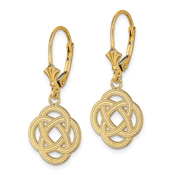14K Celtic Eternity Knot Circle Dangle Leverback Earrings — alternate view