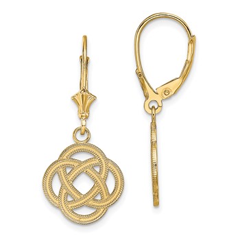 14K Celtic Eternity Knot Circle Dangle Leverback Earrings