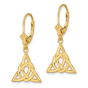 14K Celtic Trinity Knot Dangle Leverback Earrings — alternate view