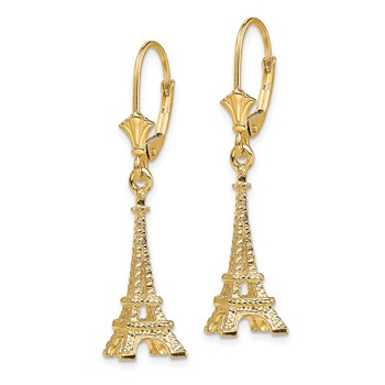 14K 3-D Eiffel Tower Dangle Leverback Earrings — alternate view
