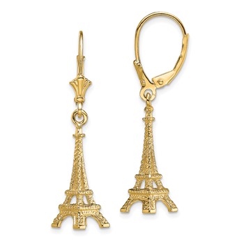 14K 3-D Eiffel Tower Dangle Leverback Earrings